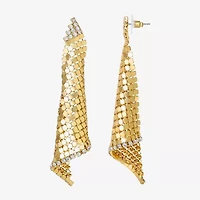 JS Jessica Simpson Gold Tone Mesh Womens Glass Triangle Drop Earrings