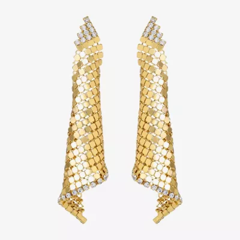 JS Jessica Simpson Gold Tone Mesh Womens Glass Triangle Drop Earrings