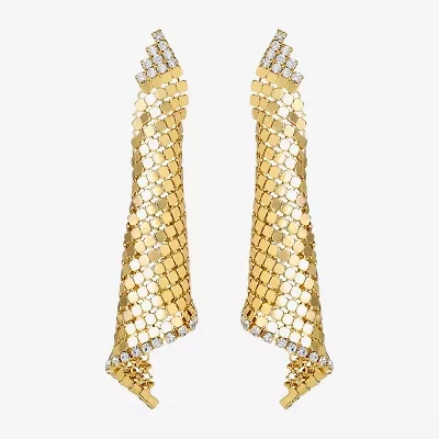 JS Jessica Simpson Gold Tone Mesh Womens Glass Triangle Drop Earrings