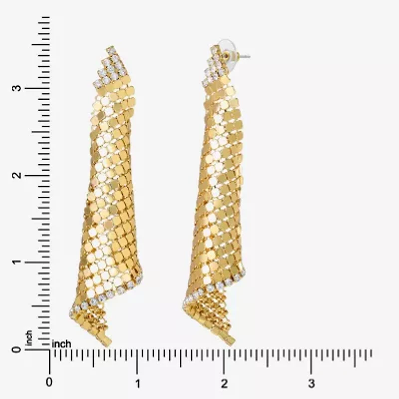JS Jessica Simpson Gold Tone Mesh Womens Glass Triangle Drop Earrings