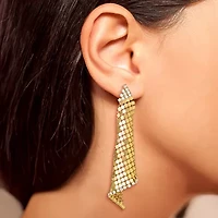 JS Jessica Simpson Gold Tone Mesh Womens Glass Triangle Drop Earrings