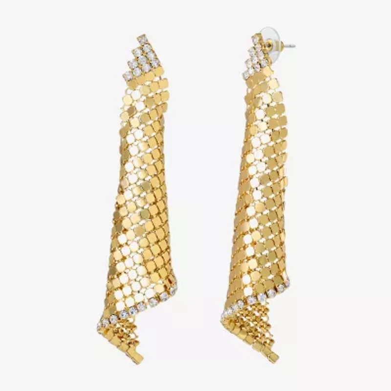 JS Jessica Simpson Gold Tone Mesh Womens Glass Triangle Drop Earrings