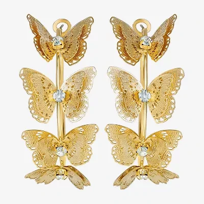 JS Jessica Simpson Gold Tone Womens Glass 48mm Butterfly Hoop Earrings