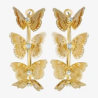 JS Jessica Simpson Gold Tone Womens Glass 48mm Butterfly Hoop Earrings