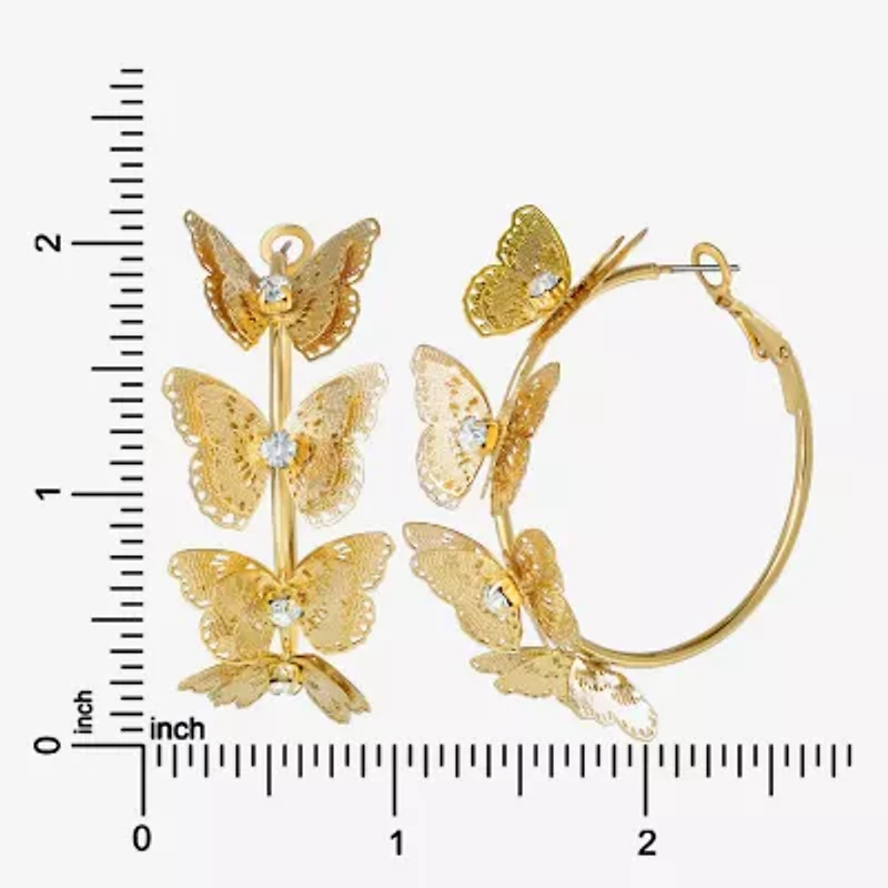 JS Jessica Simpson Gold Tone Womens Glass 48mm Butterfly Hoop Earrings