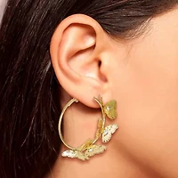 JS Jessica Simpson Gold Tone Womens Glass 48mm Butterfly Hoop Earrings