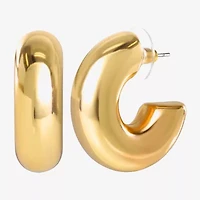 JS Jessica Simpson Gold Tone Tube Womens 26.8mm Hoop Earrings