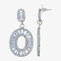JS Jessica Simpson Silver Tone Womens Cubic Zirconia Oval Drop Earrings