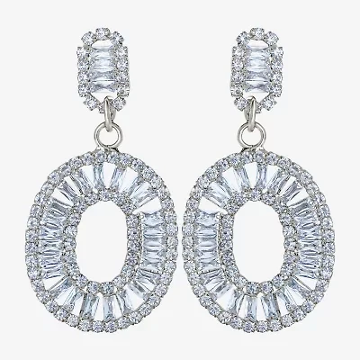 JS Jessica Simpson Silver Tone Womens Cubic Zirconia Oval Drop Earrings