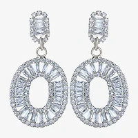 JS Jessica Simpson Silver Tone Womens Cubic Zirconia Oval Drop Earrings