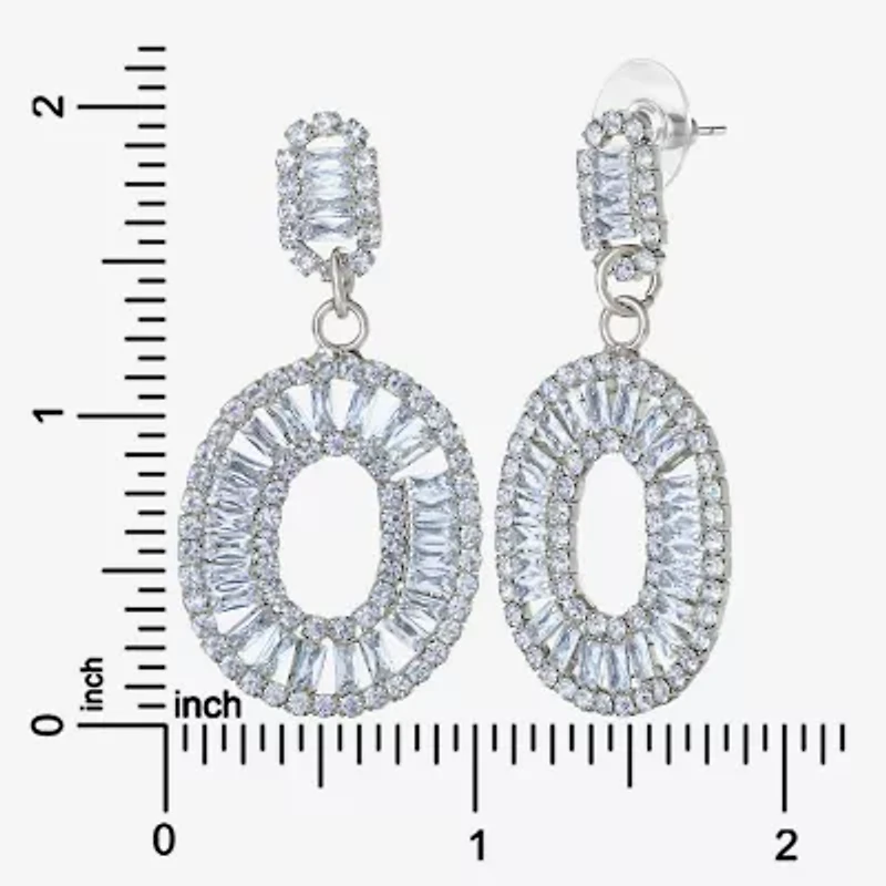 JS Jessica Simpson Silver Tone Womens Cubic Zirconia Oval Drop Earrings