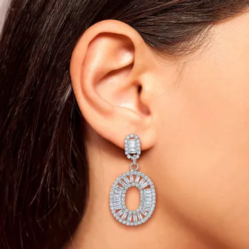 JS Jessica Simpson Silver Tone Womens Cubic Zirconia Oval Drop Earrings