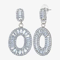 JS Jessica Simpson Silver Tone Womens Cubic Zirconia Oval Drop Earrings