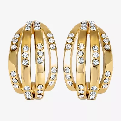 JS Jessica Simpson Gold Tone Caged Womens Glass 26.9mm Hoop Earrings