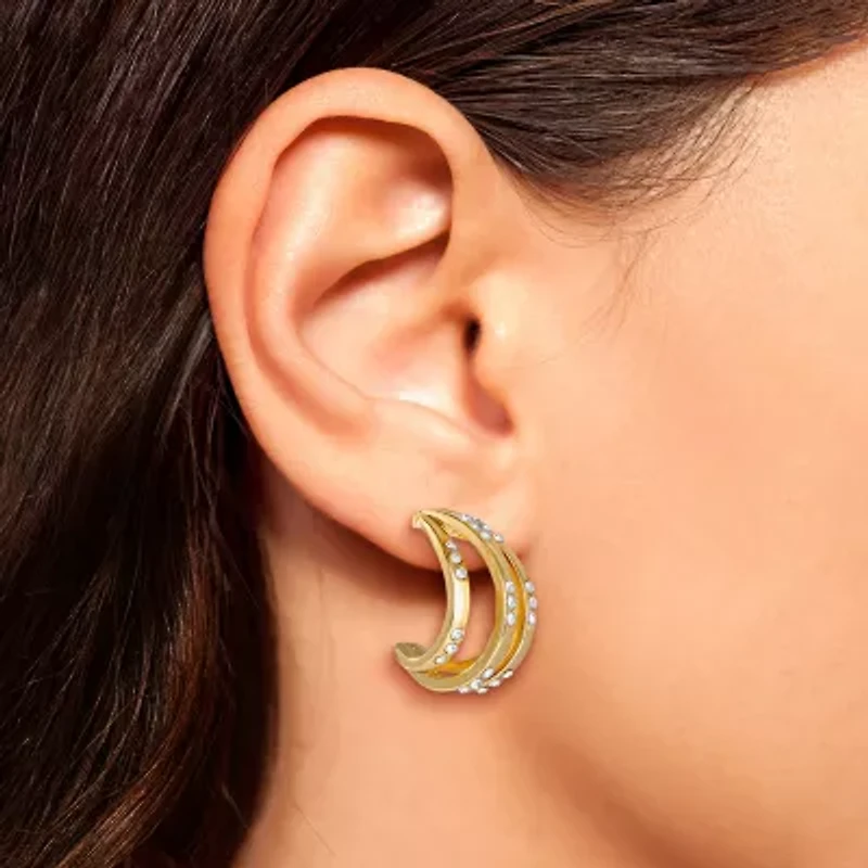 JS Jessica Simpson Gold Tone Caged Womens Glass 26.9mm Hoop Earrings