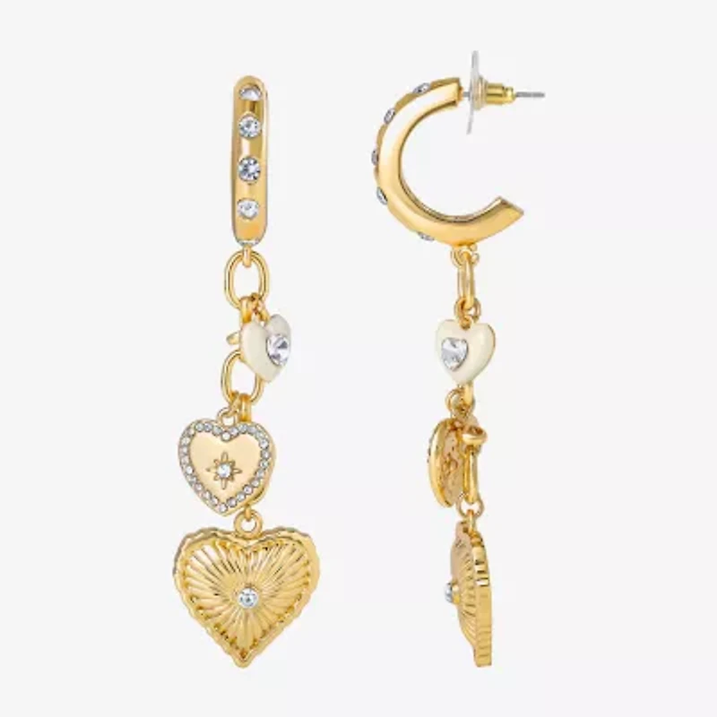 JS Jessica Simpson Gold Tone Charm Dangle Womens Glass Heart Drop Earrings