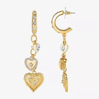 JS Jessica Simpson Gold Tone Charm Dangle Womens Glass Heart Drop Earrings