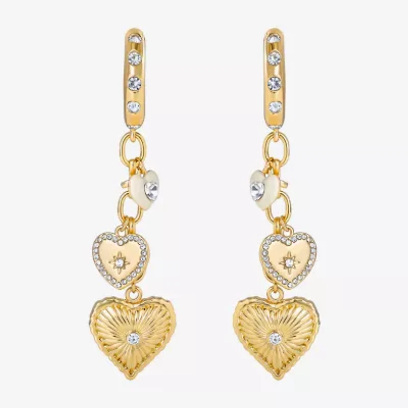 JS Jessica Simpson Gold Tone Charm Dangle Womens Glass Heart Drop Earrings