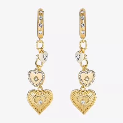 JS Jessica Simpson Gold Tone Charm Dangle Womens Glass Heart Drop Earrings