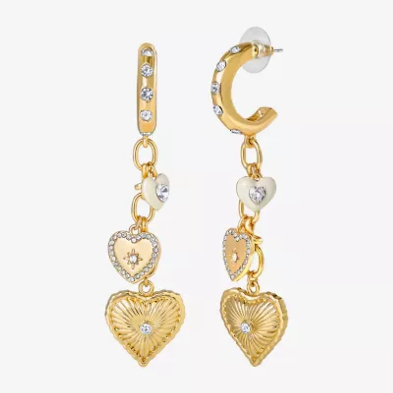 JS Jessica Simpson Gold Tone Charm Dangle Womens Glass Heart Drop Earrings