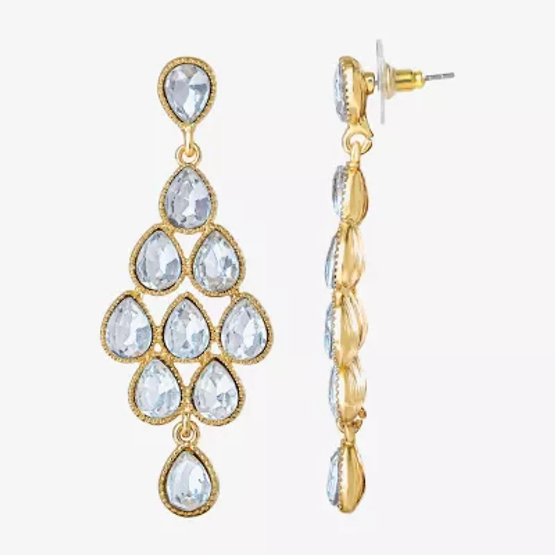 JS Jessica Simpson Gold Tone Womens Glass Pear Chandelier Earrings