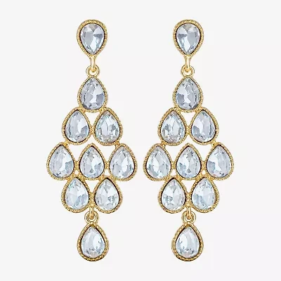 JS Jessica Simpson Gold Tone Womens Glass Pear Chandelier Earrings