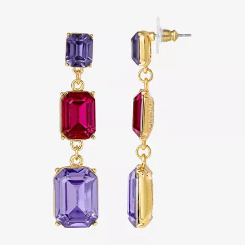 JS Jessica Simpson Gold Tone Linear Womens Multi Color Glass Drop Earrings