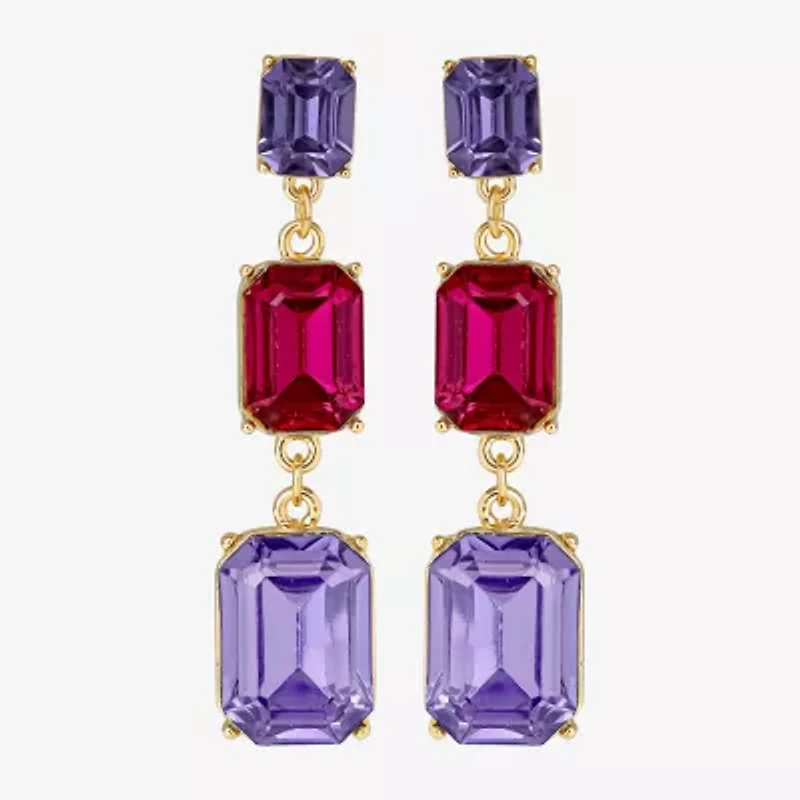 JS Jessica Simpson Gold Tone Linear Womens Multi Color Glass Drop Earrings