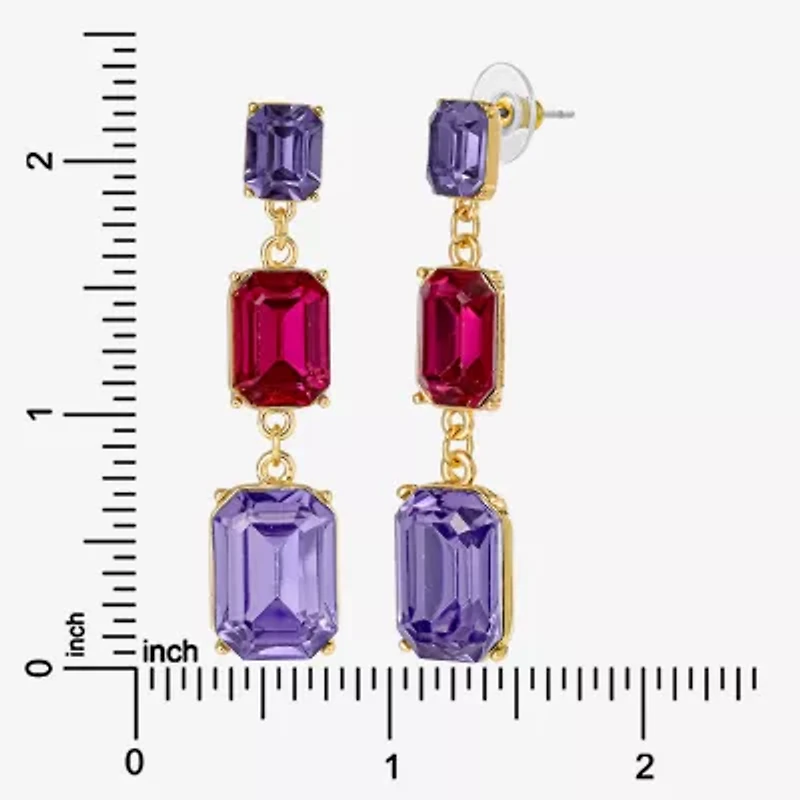 JS Jessica Simpson Gold Tone Linear Womens Multi Color Glass Drop Earrings