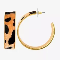 JS Jessica Simpson Gold Tone Leopard Print Womens 50.6mm Hoop Earrings