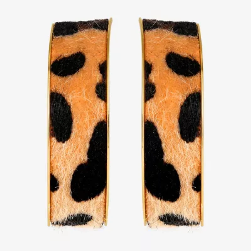 JS Jessica Simpson Gold Tone Leopard Print Womens 50.6mm Hoop Earrings