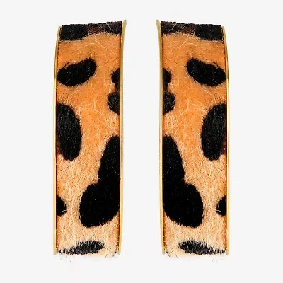 JS Jessica Simpson Gold Tone Leopard Print Womens 50.6mm Hoop Earrings