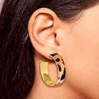 JS Jessica Simpson Gold Tone Leopard Print Womens 50.6mm Hoop Earrings