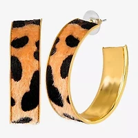 JS Jessica Simpson Gold Tone Leopard Print Womens 50.6mm Hoop Earrings