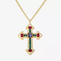 JS Jessica Simpson Gold Tone Womens Multi Color Glass Alloy Cross 23 Inch Pendant Necklace