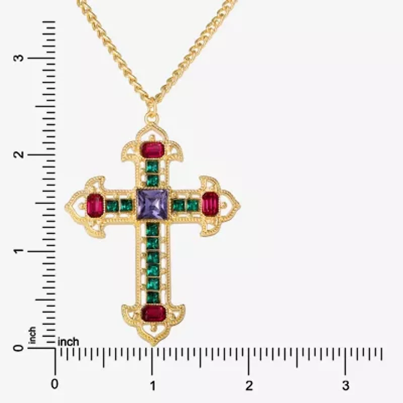JS Jessica Simpson Gold Tone Womens Multi Color Glass Alloy Cross 23 Inch Pendant Necklace