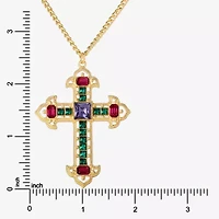 JS Jessica Simpson Gold Tone Womens Multi Color Glass Alloy Cross 23 Inch Pendant Necklace