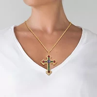 JS Jessica Simpson Gold Tone Womens Multi Color Glass Alloy Cross 23 Inch Pendant Necklace