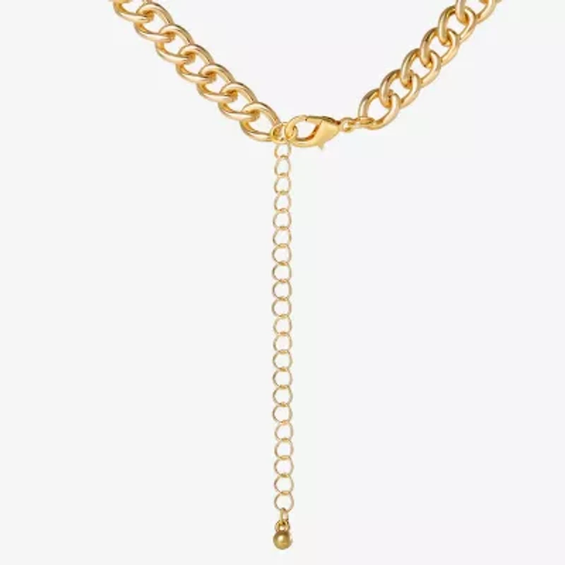 JS Jessica Simpson Gold Tone Pave Womens Glass Alloy 18 Inch Pendant Necklace