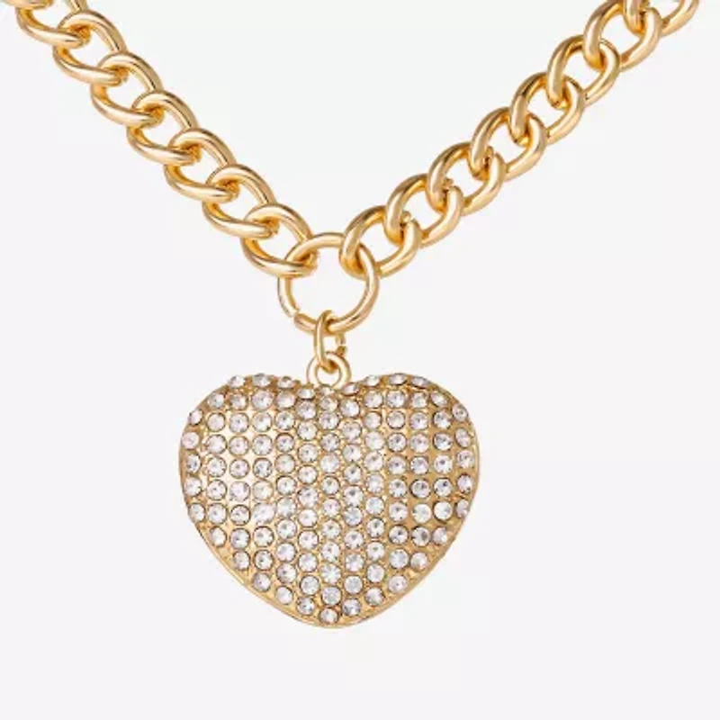 JS Jessica Simpson Gold Tone Pave Womens Glass Alloy 18 Inch Pendant Necklace