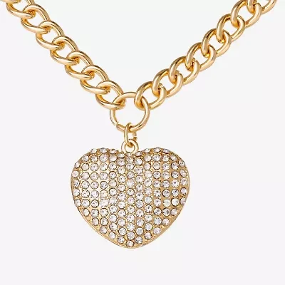 JS Jessica Simpson Gold Tone Pave Womens Glass Alloy 18 Inch Pendant Necklace