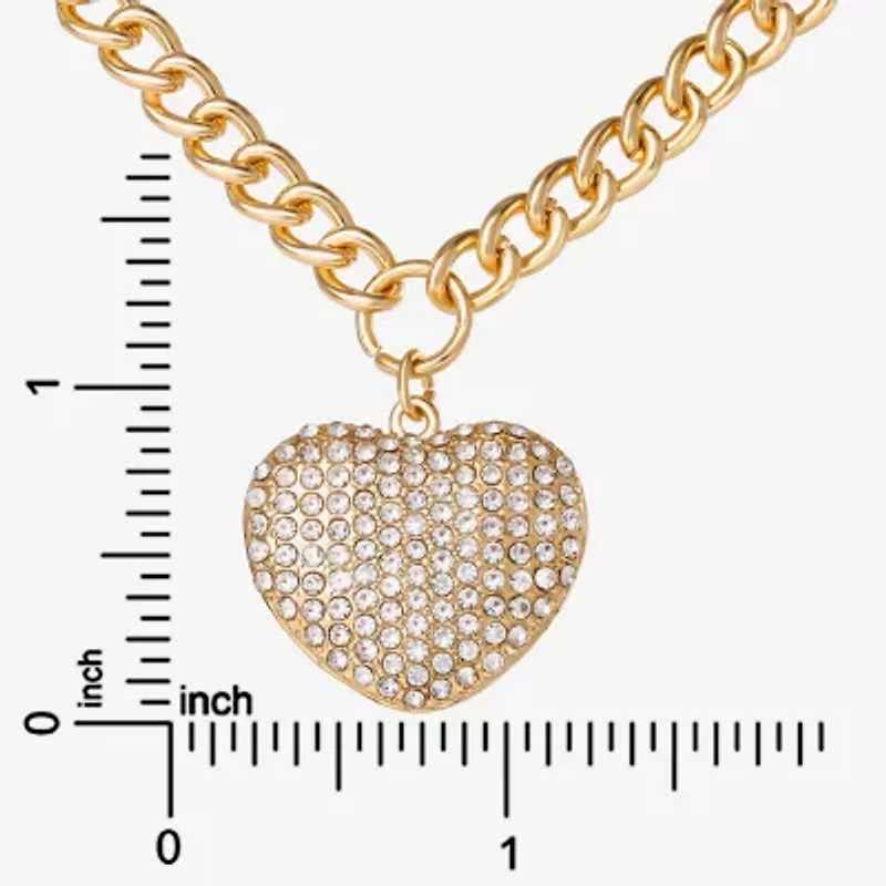 JS Jessica Simpson Gold Tone Pave Womens Glass Alloy 18 Inch Pendant Necklace