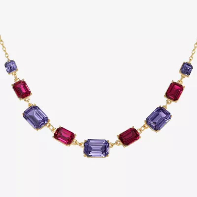 JS Jessica Simpson Gold Tone Frontal Womens Multi Color 16 Inch Statement Necklace