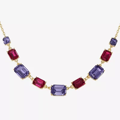 JS Jessica Simpson Gold Tone Frontal Womens Multi Color 16 Inch Statement Necklace