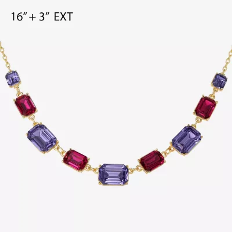 JS Jessica Simpson Gold Tone Frontal Womens Multi Color 16 Inch Statement Necklace