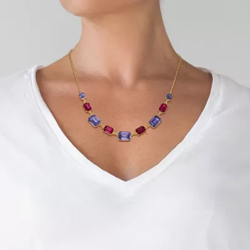 JS Jessica Simpson Gold Tone Frontal Womens Multi Color 16 Inch Statement Necklace