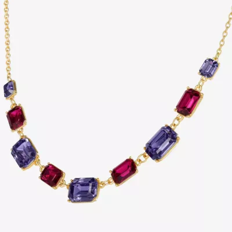 JS Jessica Simpson Gold Tone Frontal Womens Multi Color 16 Inch Statement Necklace