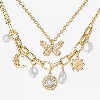 JS Jessica Simpson Gold Tone Charm & Pendant Womens Glass Butterfly Moon Star 2-pc. Necklace Set
