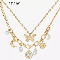 JS Jessica Simpson Gold Tone Charm & Pendant Womens Glass Butterfly Moon Star 2-pc. Necklace Set