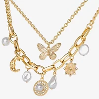 JS Jessica Simpson Gold Tone Charm & Pendant Womens Glass Butterfly Moon Star 2-pc. Necklace Set